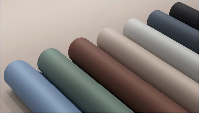 Rolls of architectural films with bold colors in earthy tones
