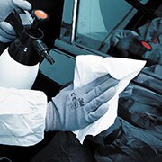 Cleaning the surface or and around a repair area with a wipe
