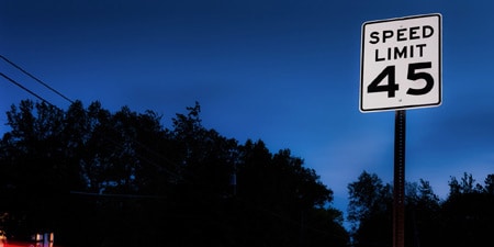 Reflective road signs in the dark
