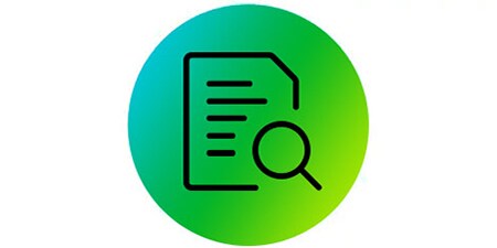 Paper and magnifying glass icon
