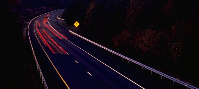 Reflective road markings at night
