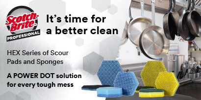3M HEX series of scour pads and sponges for commercial kitchen cleaning
