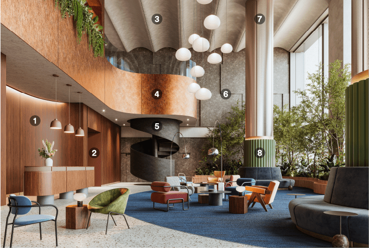Mid-century modern lounge renovated with natural architectural finishes
