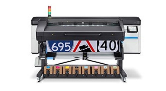 A large, HP Latex 830 digital sign printer, printing streer signs.
