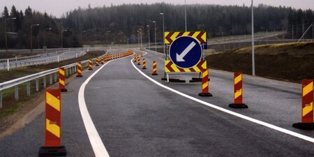 Temporary road works signage and markings
