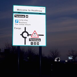 Reflective road sign in the dark